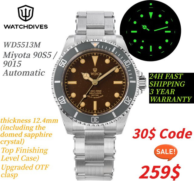 Watchdives Taucheruhr, Automatik, Edelstahl, Saphirglas, 40,7 mm, Herren - Bild 1