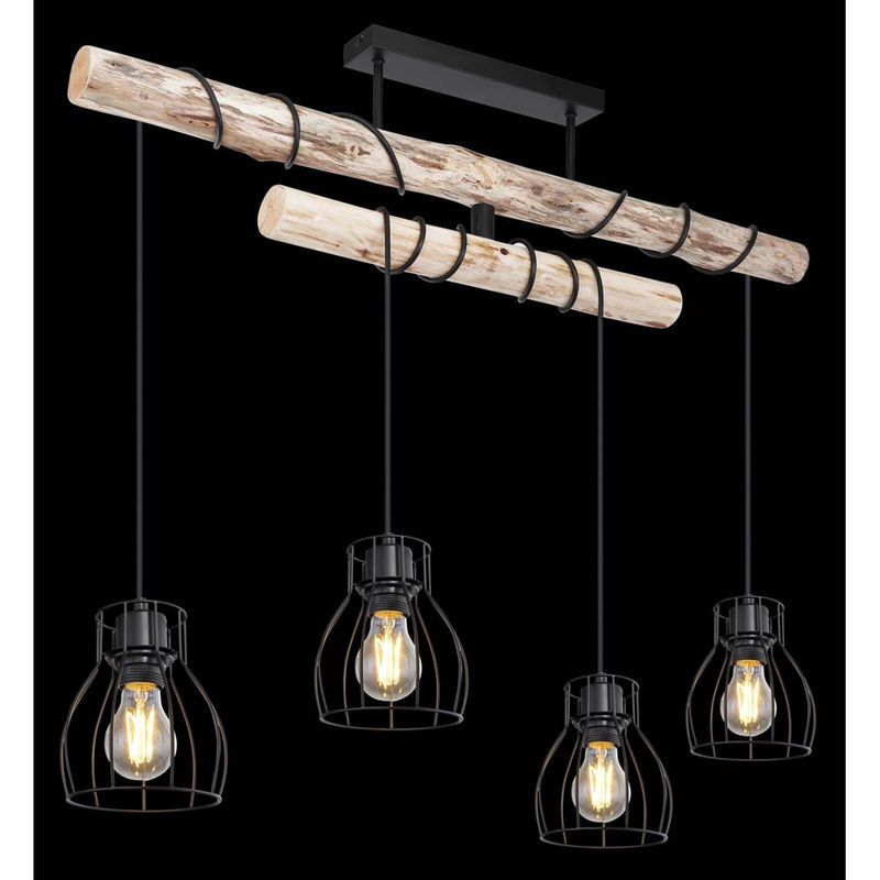 GLOBO Deckenleuchte Mina in Schwarz und Natur aus Metall und Holz, B/H/T: 90 x 100 x 14 cm, E27, 4 Brennstellen - Bild 3