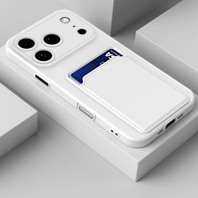 Weiche Silikon Handyhülle mit Kartenhalter für iPhone 17 16 15 14 13 12 11 Pro Max Plus XR in Weiß - Bild 1
