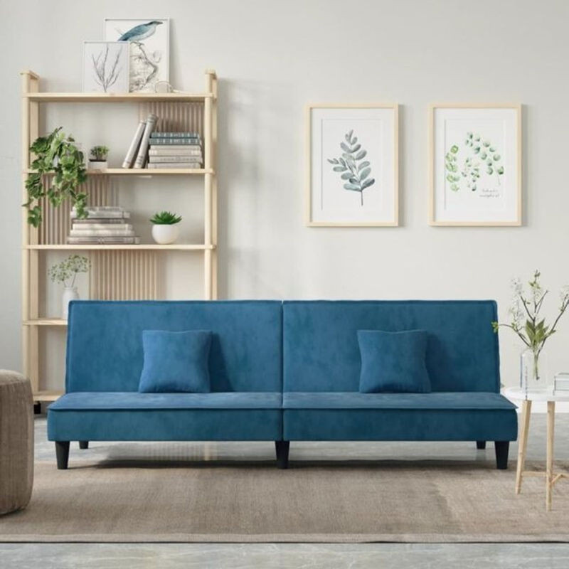 Modernes Schlafsofa von Vidaxl aus blauem Samt und Holzwerkstoff - Bild 1