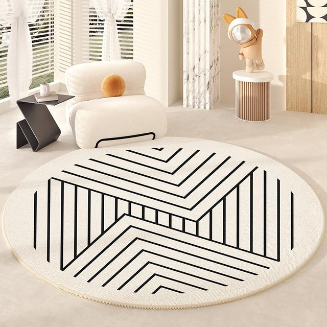 Runder Teppich in Nordischem Stil für Wohnzimmer und Schlafzimmer, weich und rutschfest, Farbe: Creme/Beige/Weiß, Durchmesser: 120 cm - Bild 1