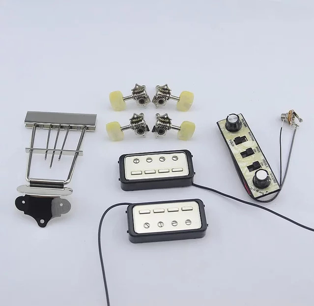 Original Bass-Kit der HCT500-Serie in Silber mit Mechaniken, Tonabnehmern, Trapez-Saitenhalter und Bedienfeld - Bild 1