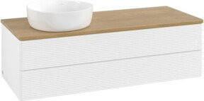 V&B Waschtischunterschrank Antao mit Frontstruktur und Beleuchtung, Farbe Weiß, Eiche Honig, B/T/H: 120 x 50 x 36 cm - Bild 1