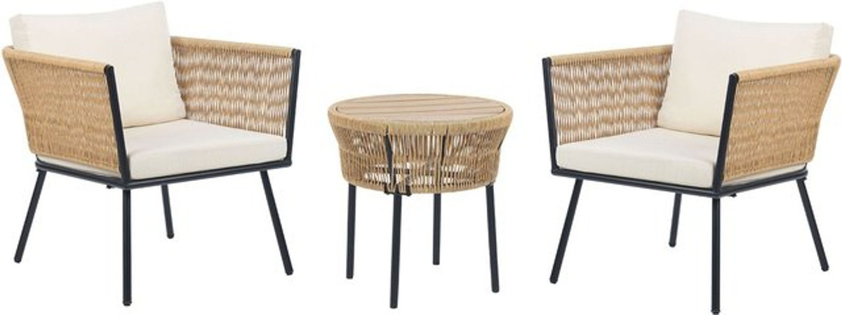 BELIANI Gartenmöbelset aus Polyrattan mit 2 Stühlen und Couchtisch in Hellbeige und Schwarz inklusive Sitz- und Rückenkissen - Bild 1