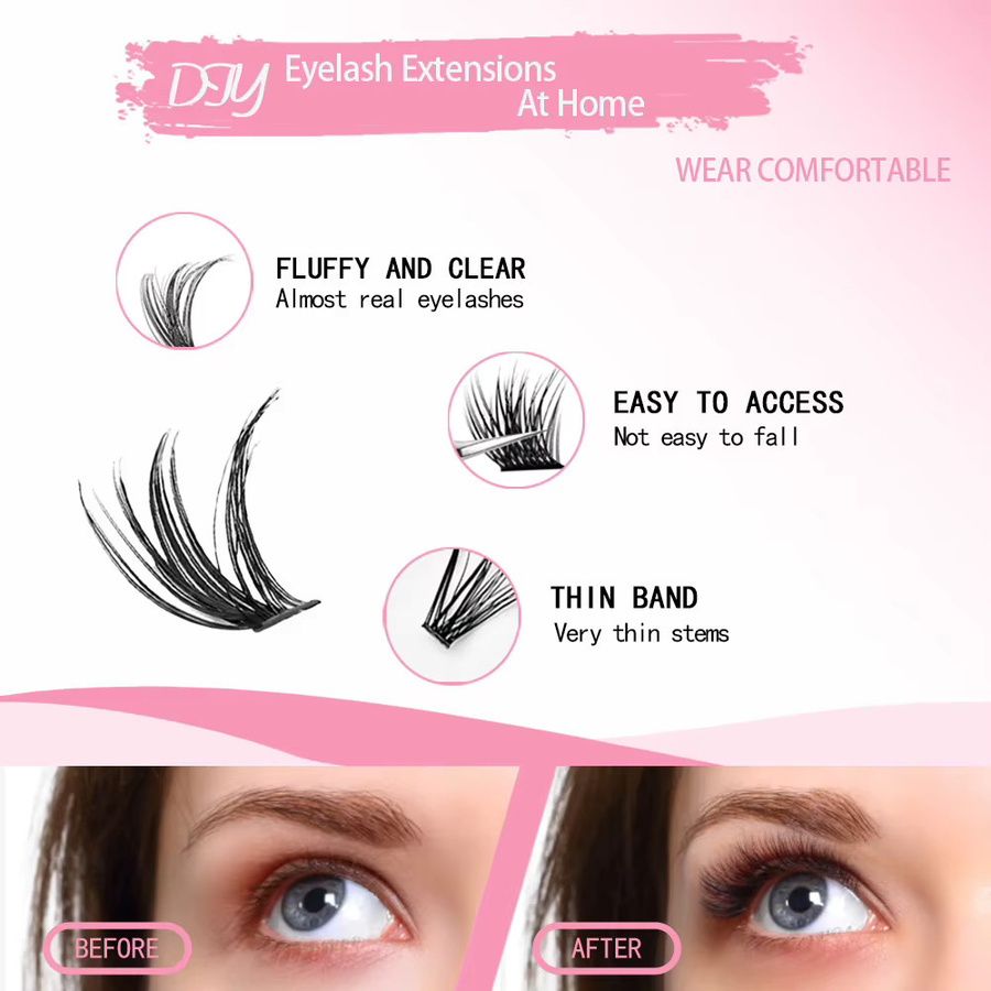 JUJU Dream DIY-Wimpernverlängerungsset, Wimperncluster, Bindung und Siegelkleber, Pinzette und Applikatorbürste - Bild 4
