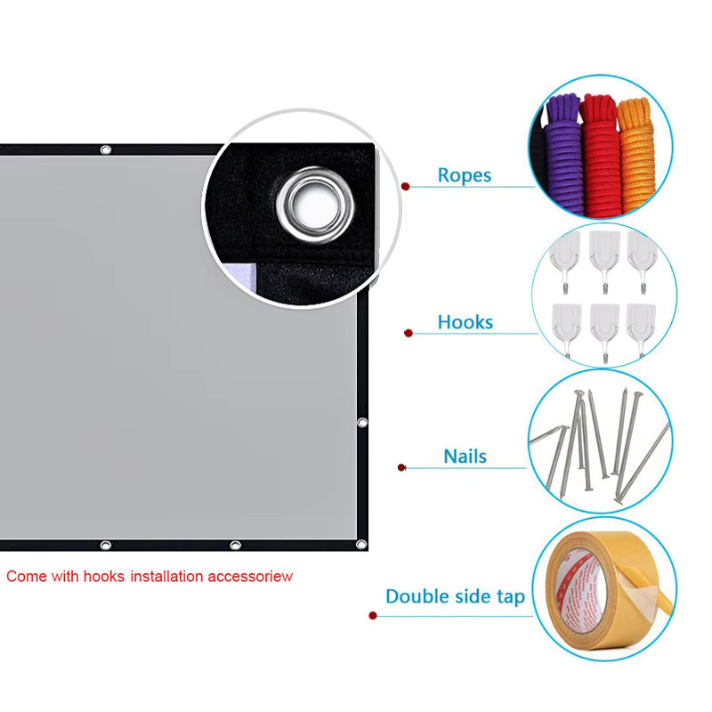 LEJIADA Projektor-Leinwand mit Anti-Licht-Effekt, 16:9 Format, Metallgrau und schwarzem Rand, tragbar für Zuhause und Outdoor - Bild 4