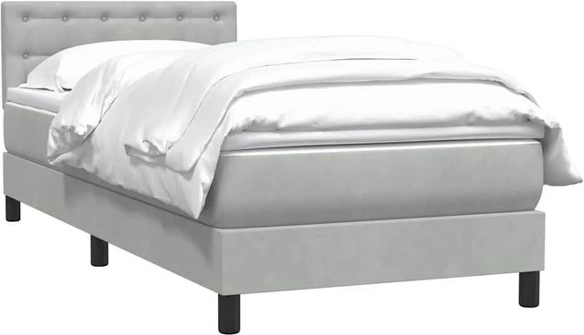 vidaXL Boxspringbett mit Matratze in Hellgrau aus Samt, Hybrid-Design mit Taschenfederkern, B/T/H: 90 x 220 x 78 cm - Bild 1