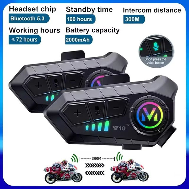Kebidumei Kabelloses Bluetooth Motorradhelm Intercom-Headset mit Geräuschunterdrückung und Lautsprecher in Schwarz - Bild 1