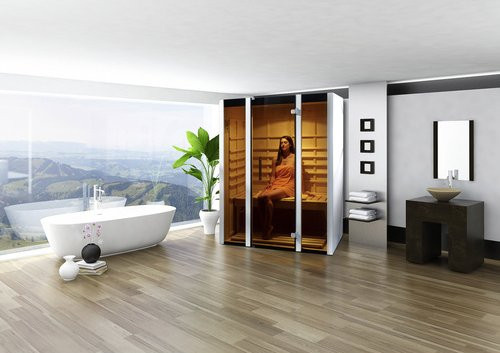 Weka Infrarotkabine Osby 1 für 2 Personen mit Fronteinstieg und wekaTherm-Flächenstrahler, Farbe: Weiss/Grau - Bild 3