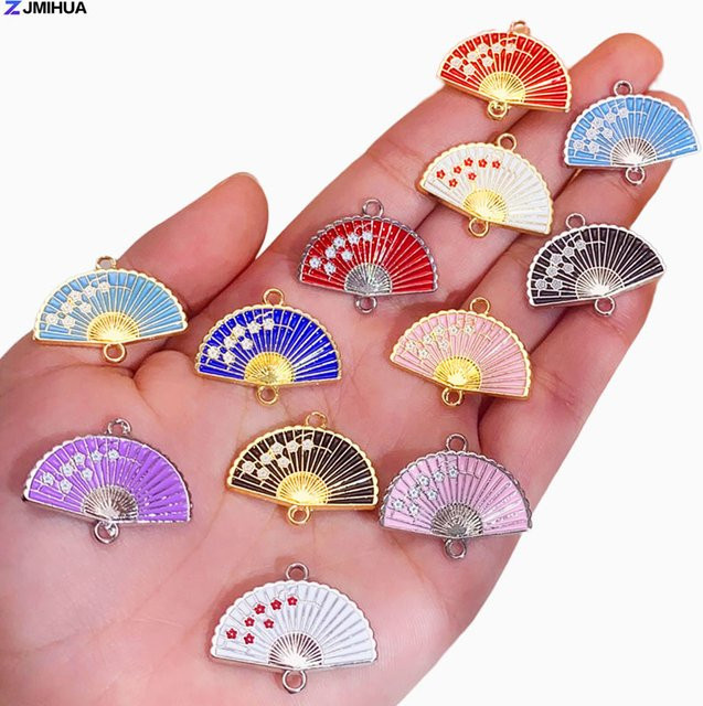 ZJMIHUA Fan Charms Anhänger, Emaille, Sakura Muster, Messing, Bunt, Unisex - Bild 1