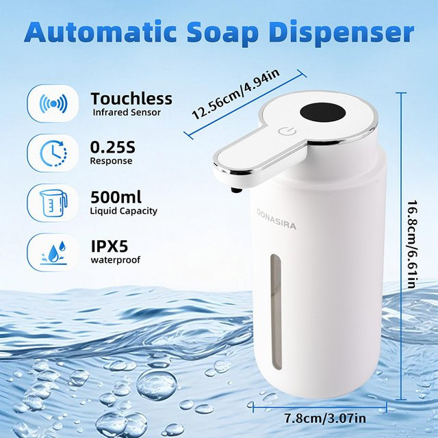 DONASIRA Infrarot-Seifenspender mit automatischem Sensor, Digitalanzeige, 6 Stufen verstellbar, Weiß, 500 ml - Bild 1
