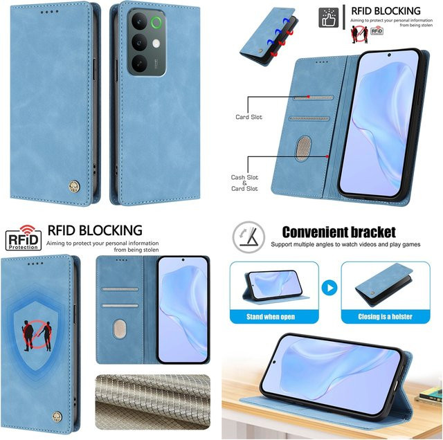 Premium Magnetische Ledertasche für Realme 15 15T C85 C75 C71 C67 C65 C55 C53 C33 C30 C25 C20 P4 GT8 Pro 4G 5G in Blau mit 3D Logo - Bild 1