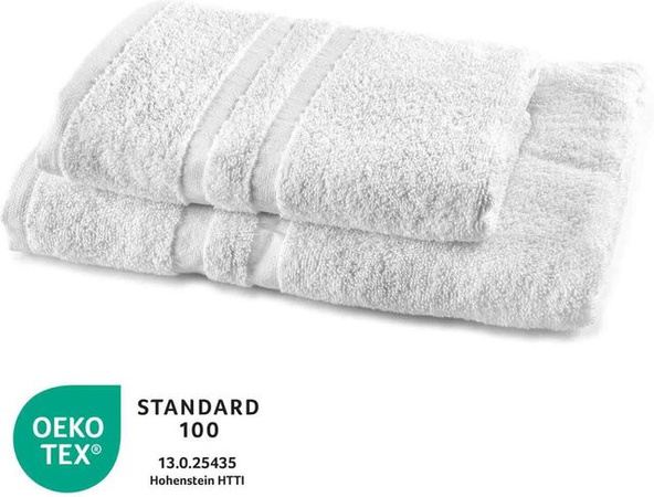 Bertsch Hotelwäsche Duschtuch aus 100% Baumwolle mit Streifenbordüre, Weiß, Breite: 70 cm, Länge: 140 cm