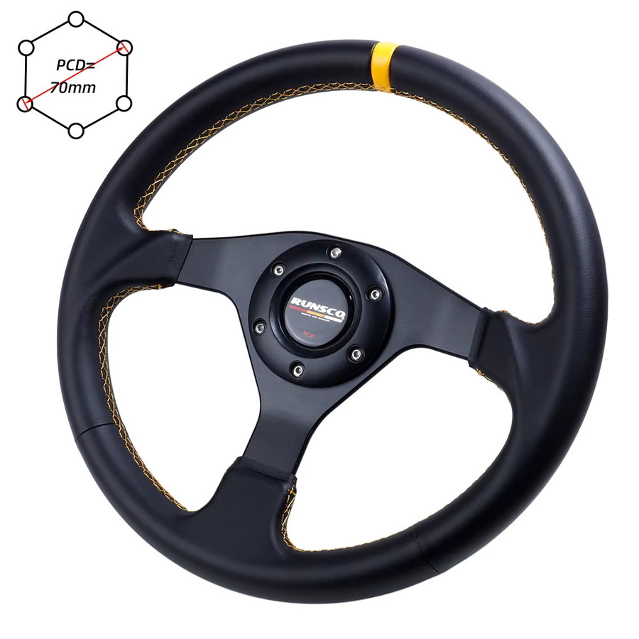 Runsco Racing Drift Lenkrad aus echtem Leder für PC Sim Racing, 12,6 Zoll, Schwarz-Gelb, Aluminium 6061-T6, PCD 70 mm - Bild 3
