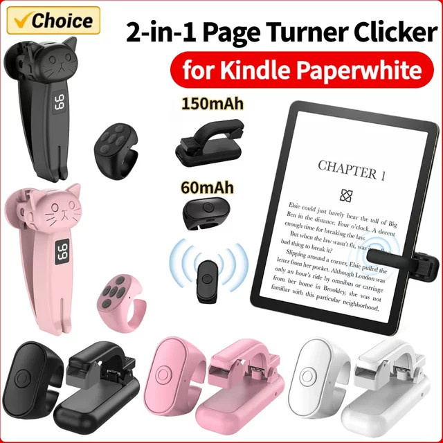 ALLOET 2-in-1 Kabellose Fernbedienung als Seitenblätterer und Kamera-Auslöser für E-Reader wie Kindle Paperwhite sowie für dein Telefon - Bild 1