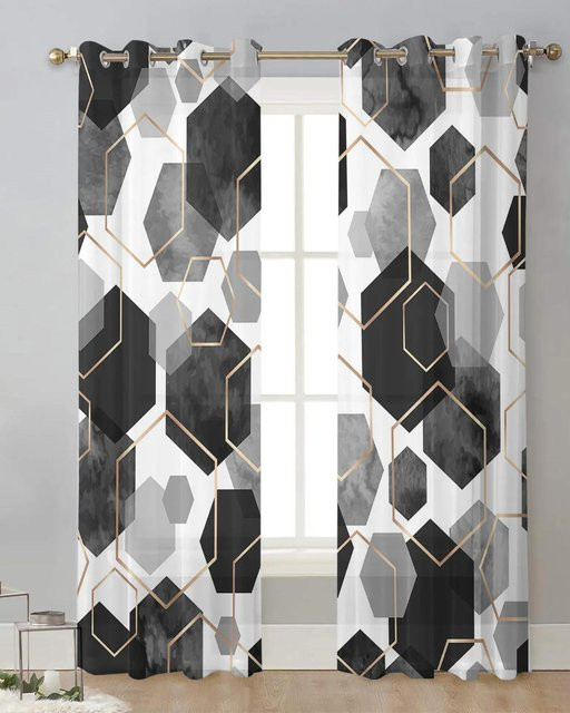 Yiran Furniture Transparente Tüllvorhänge mit geometrischer Textur in Salbeigrün, 2er-Set mit Ösen, Breite: 65 cm, Höhe: 60 cm - Bild 1