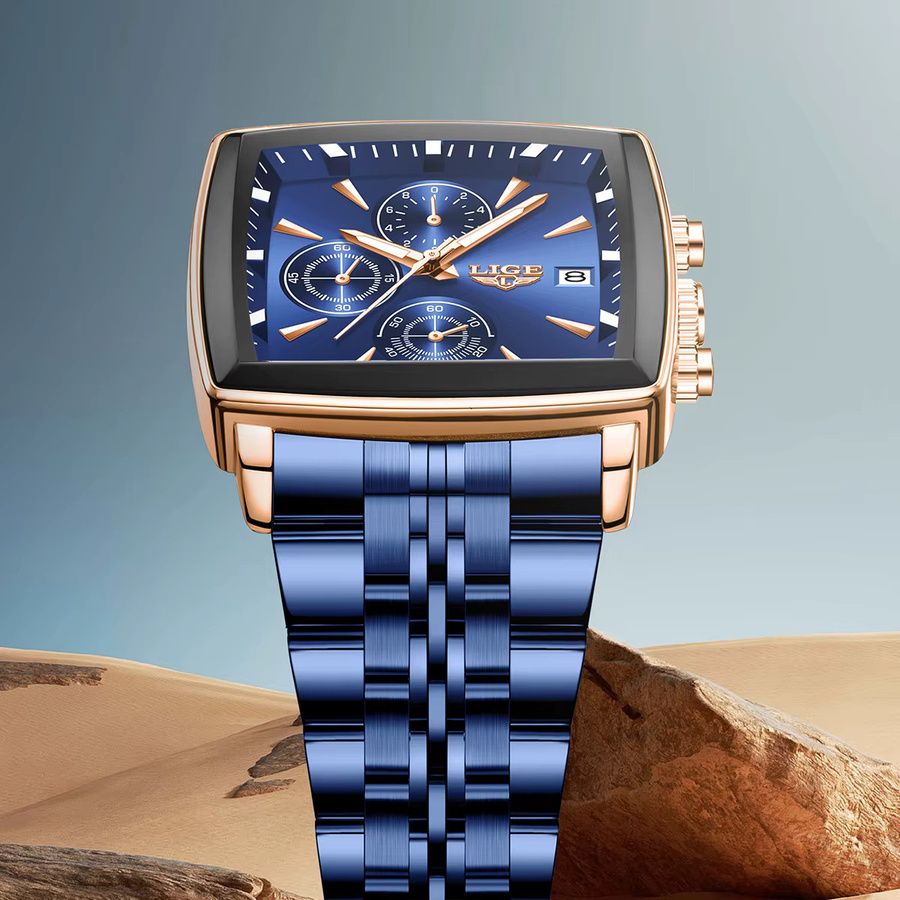 LIGE Armbanduhr Quarz, Edelstahl, Blau, Herren - Bild 3