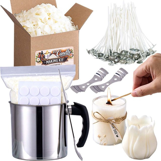 UDOCOOL DIY Duftkerzen-Herstellungsset mit Sojawachs, Edelstahl-Wachsschmelztopf und Docht-Aufklebern für Anfänger - Bild 1