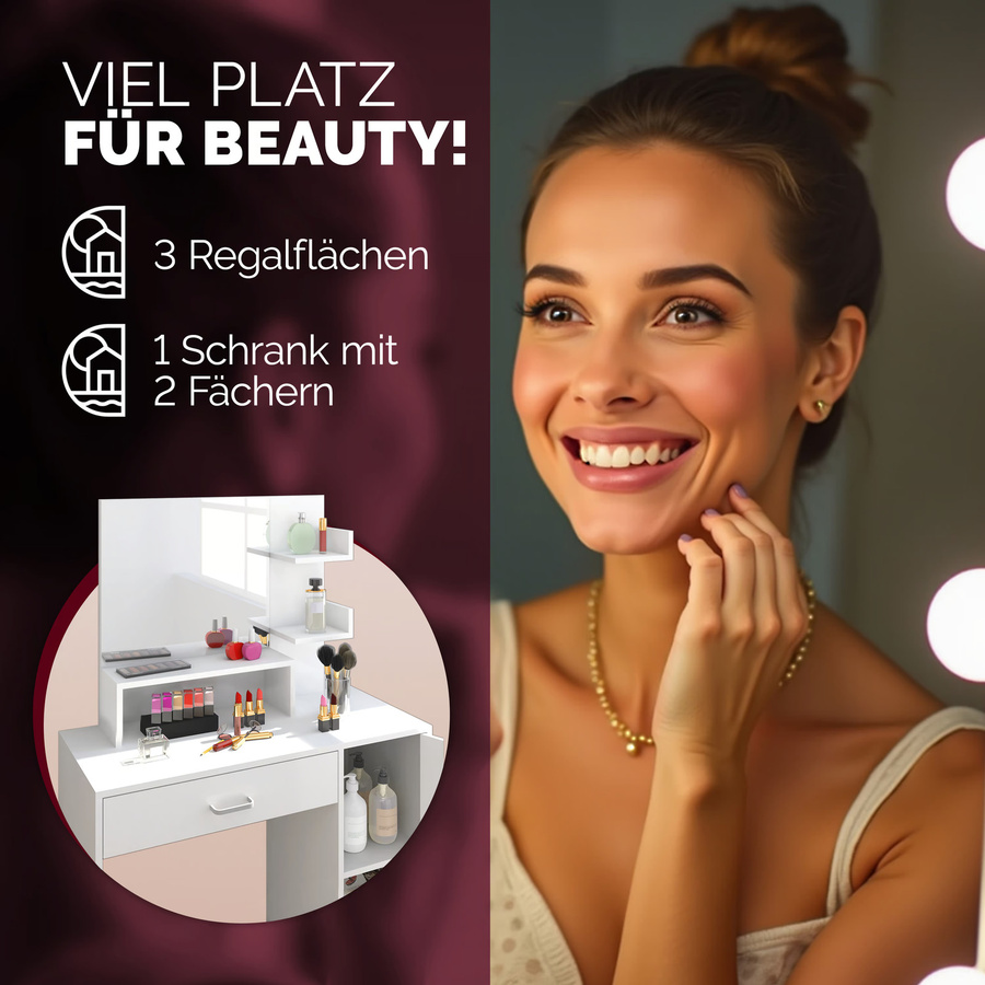 Schminktisch Jocelyn von CASARIA in Weiß mit zeitlosem Design, B/T/H: 140 x 40 x 90 cm - Bild 2