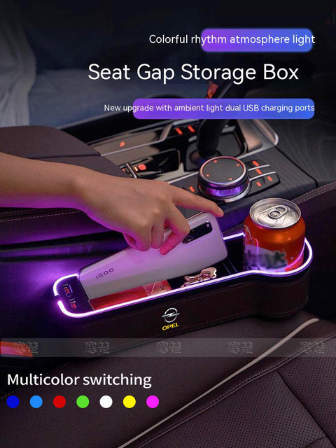 Opel OPCline Autositz-Lücken-Aufbewahrungsbox mit USB-C-Ladefunktion und Stimmungsbeleuchtung in Schwarz für Astra, Corsa, Insignia, Mokka, Vectra, Zafira und Tigra - Bild 1