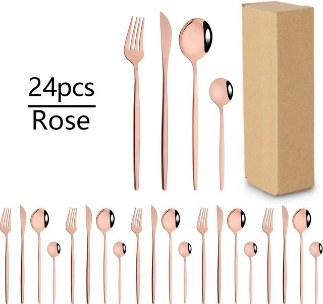 Zoseil Besteckset aus Edelstahl in Rose Gold, 24-teiliges Set mit Messern, Gabeln, Esslöffeln und Teelöffeln, poliert - Bild 1