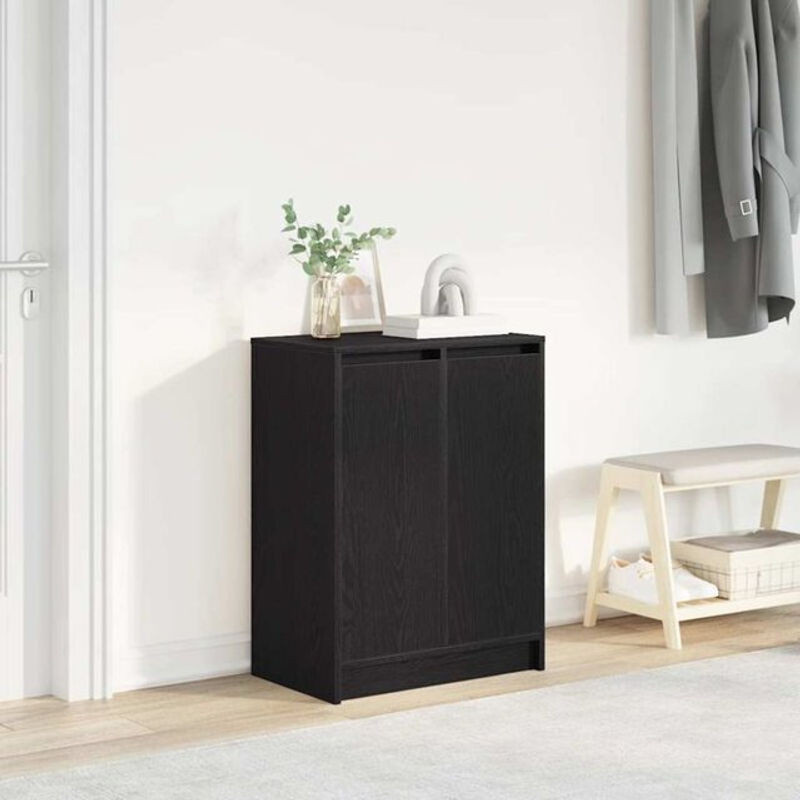 Schuhschrank Vidaxl in Schwarz mit Eichen-Optik aus Holzwerkstoff mit Drehtüren, B/T/H: 57 x 34 x 76 cm - Bild 1