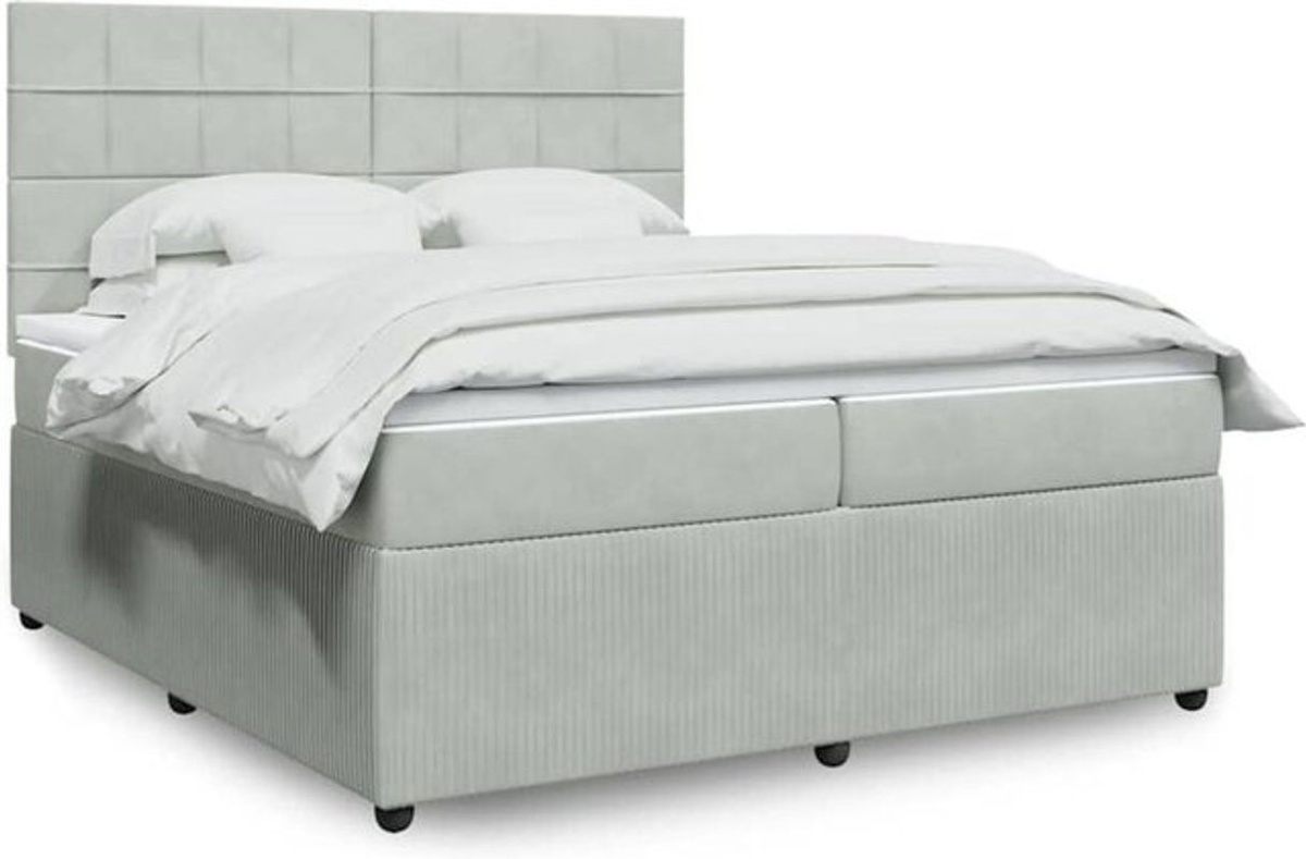 Vidaxl Boxspringbett mit Matratze in Grau und Weiß aus Samt und Holzwerkstoff, B/T/H: 200 x 200 x 140,5 cm - Bild 1