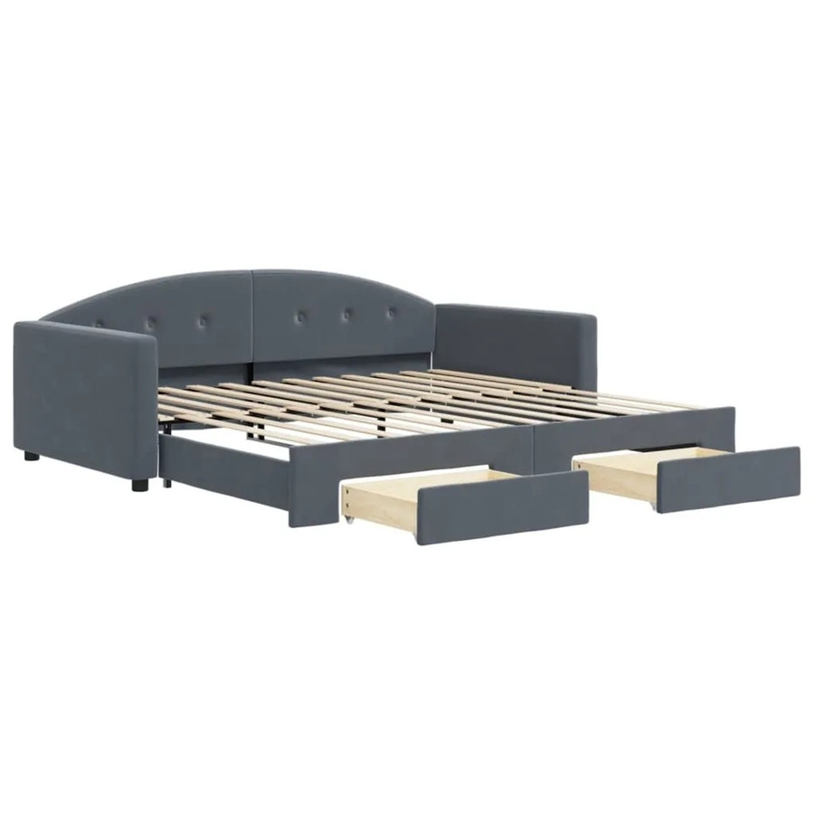 vidaXL Tagesbett aus Samt mit ausziehbaren Schubladen in Dunkelgrau, Breite: 100–120 cm, Tiefe: 200 cm - Bild 2