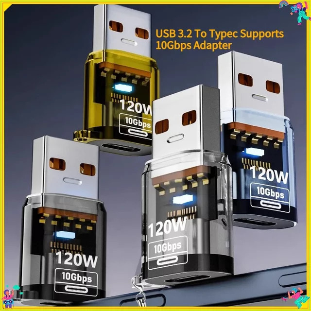 USB-C-Adapter mit USB 3.2 OTG, 120W Schnellladefunktion und 10GB Hochgeschwindigkeits-Daten- sowie Audioübertragung, transparent - Bild 1