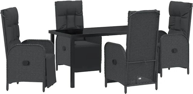 vidaXL Garten Essgruppe aus Poly-Rattan und Stahl in Schwarz mit Kissen, 5-teilig - Bild 1
