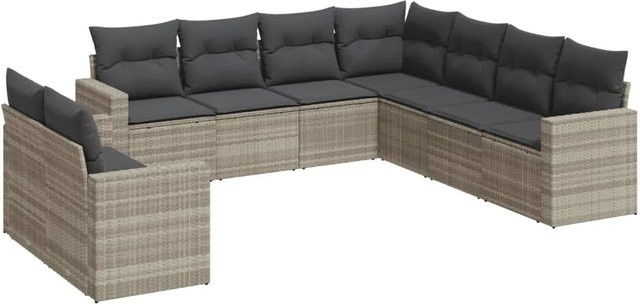 vidaXL 9-tlg Garten-Sofagarnitur in U-Form aus PE-Rattan und pulverbeschichtetem Stahl, Hellgrau - Bild 1