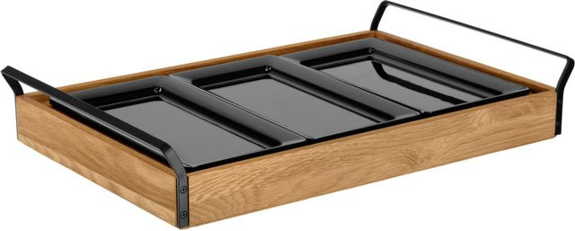 VEGA Buffet-Kühltablett Esino niedrig, 3x GN 1/3, Melamin, eiche/schwarz, B/T/H: 38,6 x 61,9 x 10,9 cm - Bild 1