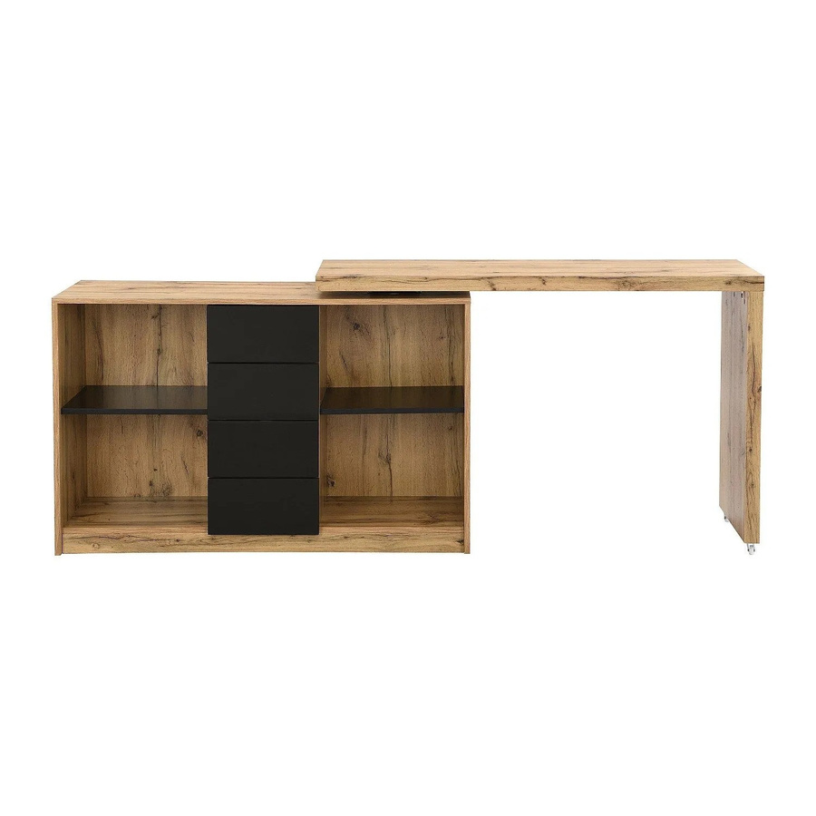 Vente-unique Schreibtisch Pavelo aus MDF, ausziehbar und drehbar, Schwarz und Naturfarben Hell, Breite: 190 cm, Tiefe: 120 cm - Bild 2