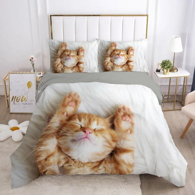 Katzen Bettwäsche Set mit süßem Kätzchen Aufdruck aus Polyester für Kinder, B/H: 135 x 200 cm - Bild 1