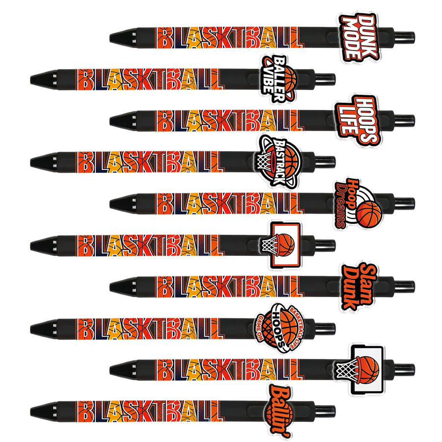 Kugelschreiber im Basketball-Design mit schwarzer Tinte, 10 Stück, Orange und Schwarz - Bild 3