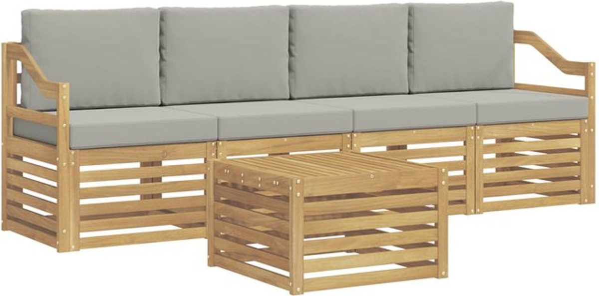 Modernes 5-teiliges Outdoor-Sofagarnitur Loungemöbel Set von vidaXL aus Polyester in Weiß und Grau - Bild 1