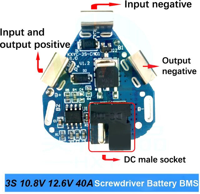 ESHYLALA 3S BMS Lithium-Batterie-Board für 18650 Akkus, 10,8V 12,6V 40A, Blau - Bild 1