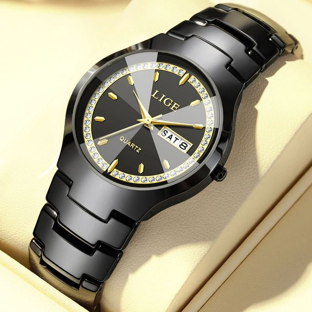 LIGE Armbanduhr Keramik, Quarz, Schwarz, Damen, Wochenkalender - Bild 1