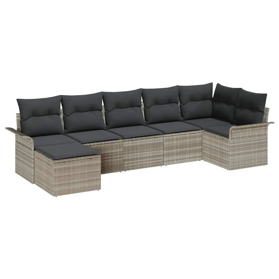 vidaXL Garten-Sofa-Set aus Polyrattan in Hellgrau, 7-teiliges L-Shape Lounge-Set mit Kissen, Ottomane und Couchtisch für Garten, Balkon und Terrasse - Bild 2