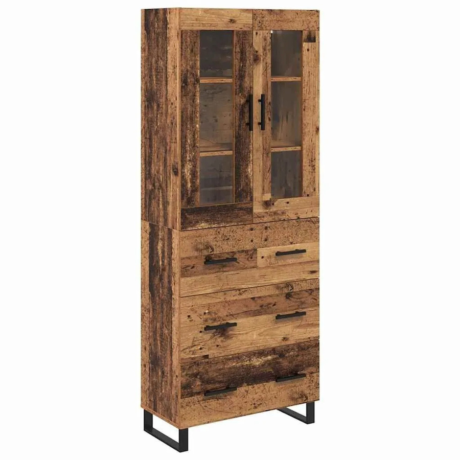 vidaXL Highboard 2-teilig aus Altholz-Optik und Glas in Braun mit Schubladen und Glastüren - Bild 2