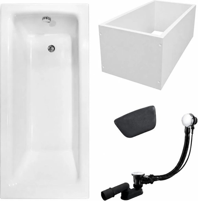 KOLMAN Badewanne KODI aus Acryl in Weiß mit Wannenträger, Kopfstütze, Füßen und Ablauf, Rechteckig, B: 170 cm, T: 75 cm - Bild 1