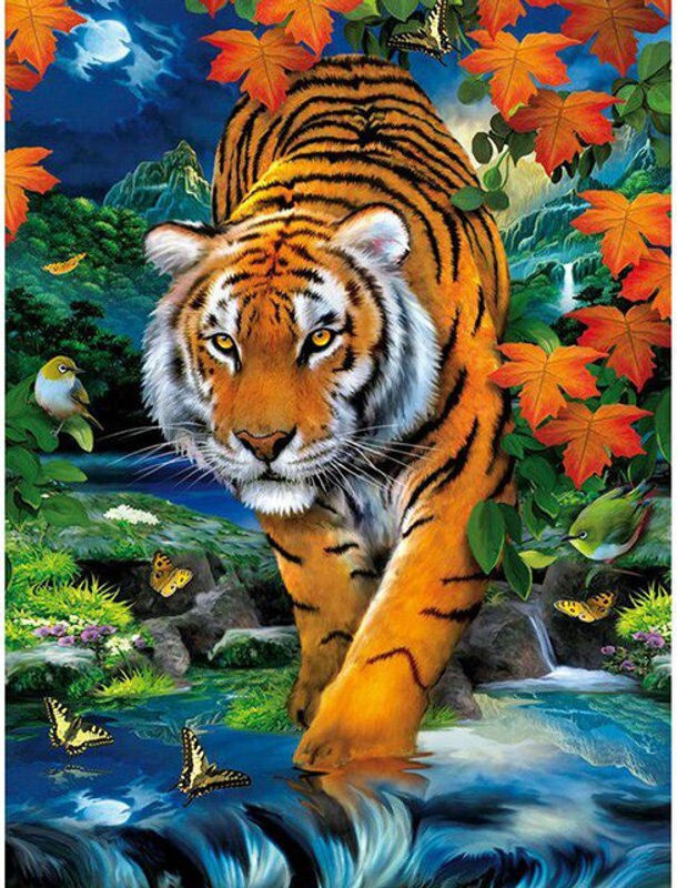 FIYO Diamantmalerei Tiger im Wald mit Baum als Diamond Painting Set, mehrfarbig, B/H: 30 x 20 cm - Bild 1