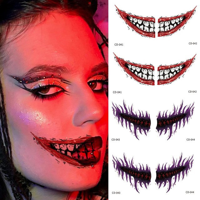 ROCOOART Temporäre Tattoos Halloween Big Mouth Design, 12 Blatt, Damen - Bild 1