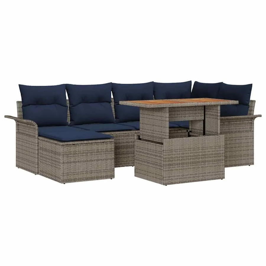 vidaXL Garten-Sofa-Set in L-Form mit 7-teiligem Polsterarrangement und Tisch in Grau und Marineblau - Bild 2