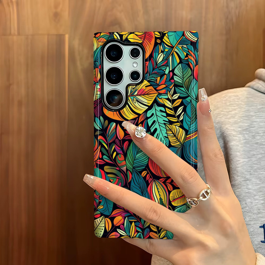 Glänzende Handyhülle mit Blattmuster für Samsung Galaxy S26 S25 S24 S23 S20 FE A56 A36 Ultra in Multicolour - Bild 3