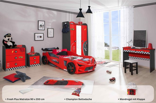 Aileenstore Kinderzimmer Komplettset Autobett Rio 5-teilig in Rot - Bild 1