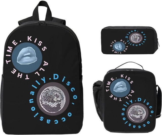 Fancy Style Studio Harrys Styles Kiss All The Time Schulranzen-Set für Kinder in Schwarz mit Federmäppchen und Brotdose, 3-teilig - Bild 1