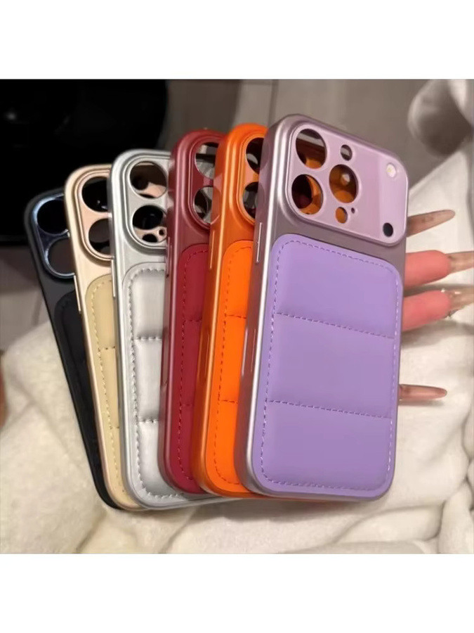 Stoßfeste Wellen-Daunenjacke Handyhülle für Apple iPhone 17 16 15 14 13 Pro Max mit Kameraschutz in Silber - Bild 3