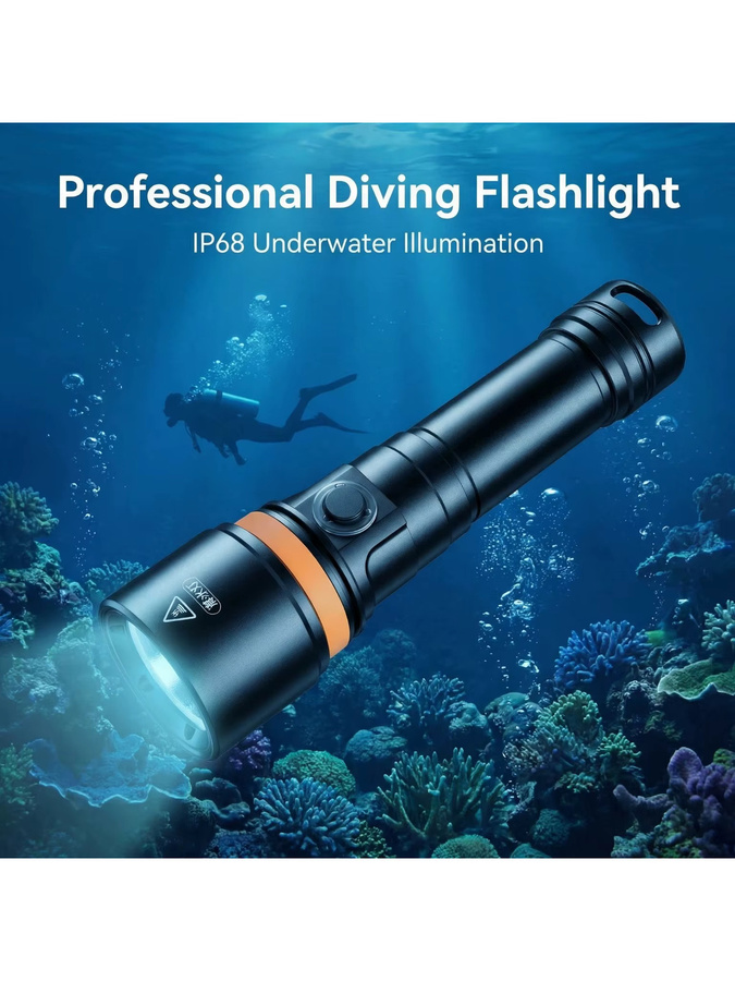 Professionelle amphibische Tauchlampe in Schwarz mit IP68 Wasserdichtigkeit und langer Akkulaufzeit für Unterwasserbeleuchtung und Outdoor-Tauchexpeditionen - Bild 4
