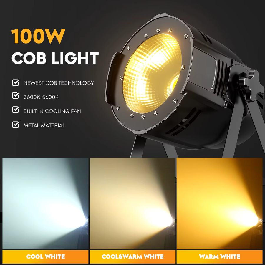 U'King 2er-Set 100W COB LED Par Licht aus Aluminium mit DMX-Steuerung in Warmweiß und Kaltweiß für DJ, Konzert und Party - Bild 3